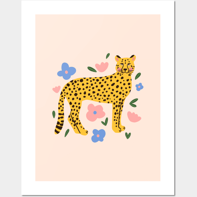 Cheetah with flowers Wall Art by rafaelaper